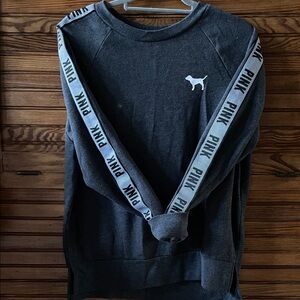 PINK Victoria's Secret Charcoal Crewneck Sweater With Rainbow Design on Back